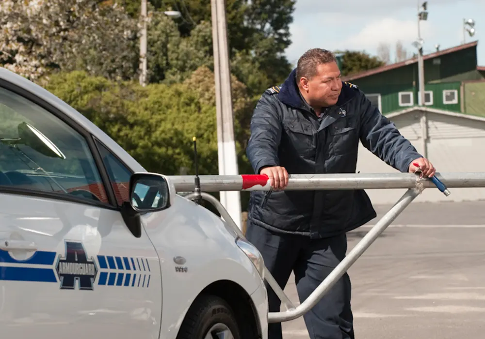Armourguard patrol officer at a vehicle barrier